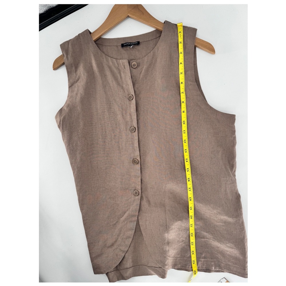 Eileen Fisher Sleeveless Button Front Top Women Est Small P Brown Organic Linen - Picture 13 of 15